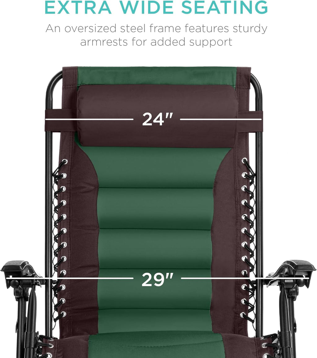 Best Choice Products - Silla acolchada de gran tamaño, reclinable plegable para patio al aire última intervensión, tumbona antigravedad XL para patio trasero con reposacabezas, soporte para vasos,