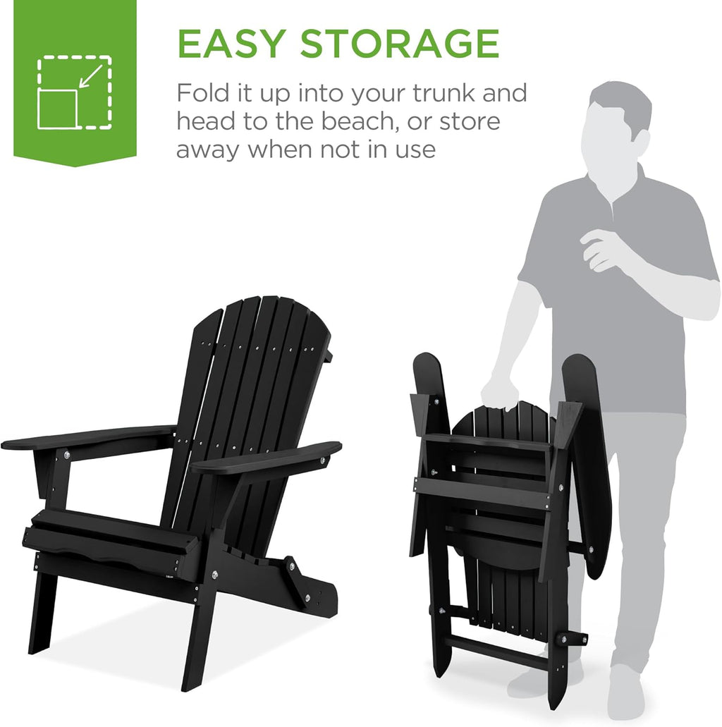 Best Choice Products - Silla plegable Adirondack para exteriores, muebles de madera, sillas de salón para patio, jardín, patio con capacidad de peso de 350 libras, color negro ónix