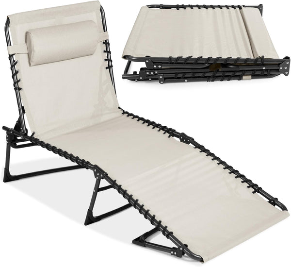 Best Choice Products - Sillón reclinable plegable portátil en la piscina para césped, patio trasero, playa con 8 posiciones ajustables, asas de transporte, capacidad de peso de 300 libras, color marfil