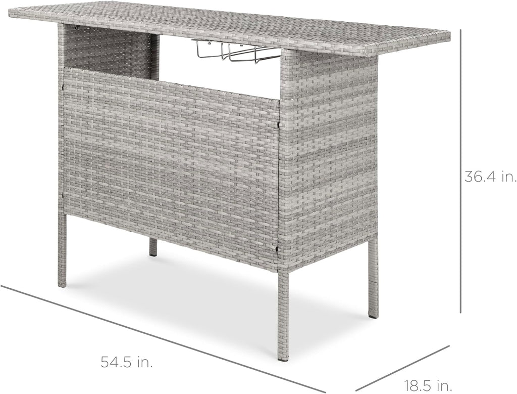 Best Choice Products - Mesa de mimbre para patio al aire libre con 2 estantes de acero y 2 juegos de carriles, color gris