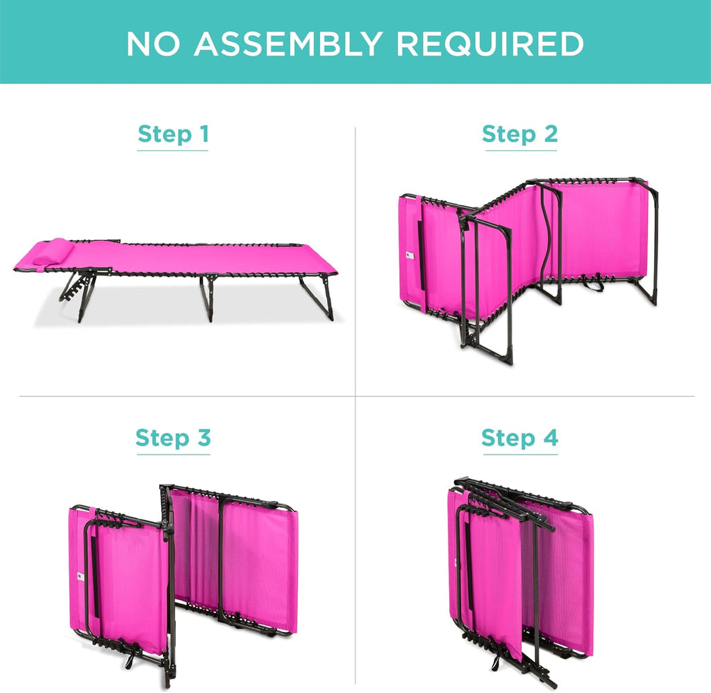 Best Choice Products - Sillón reclinable plegable portátil para césped, con 8 posiciones, asas, capacidad de 300 libras, color rosa oscuro