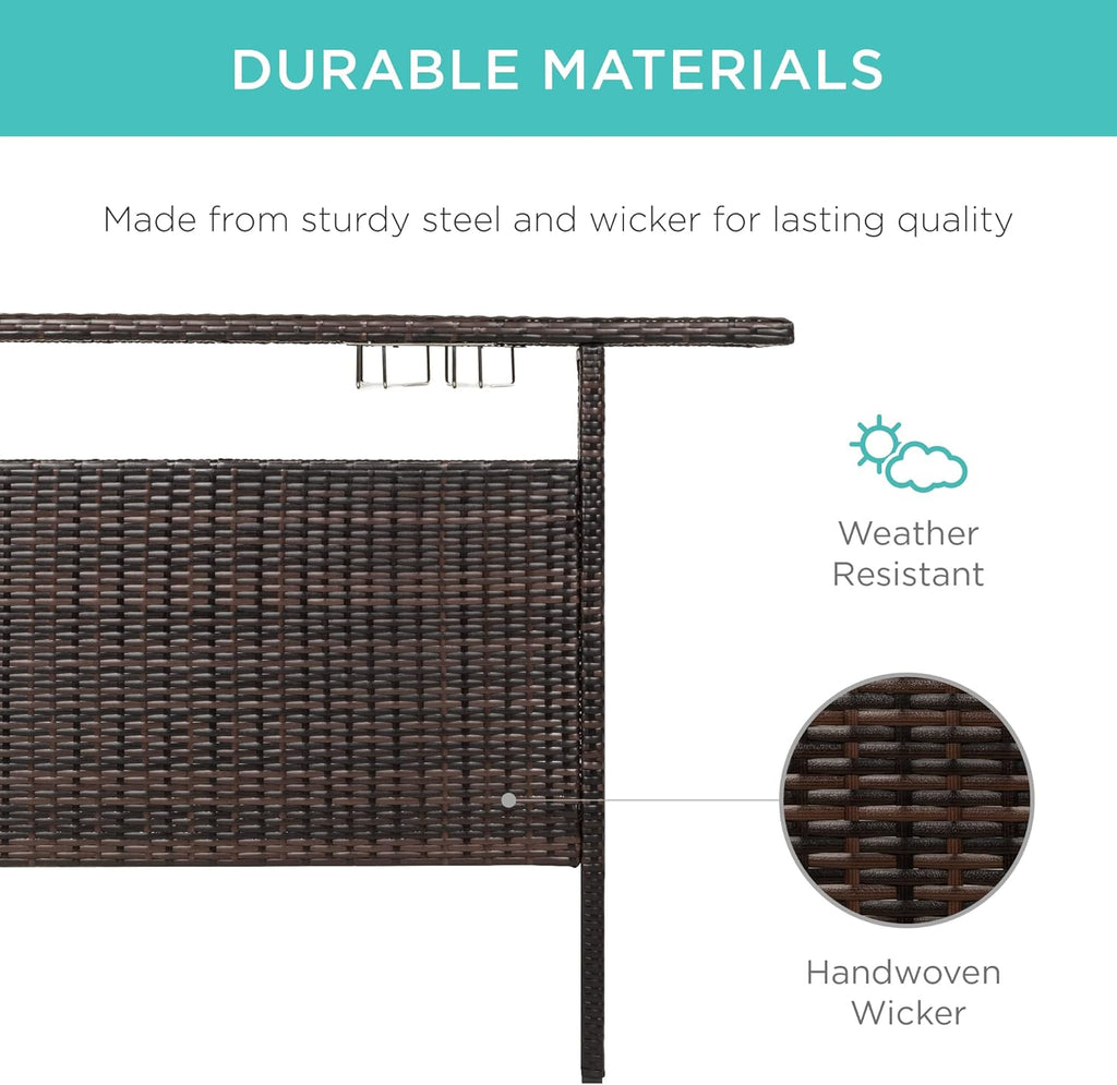 Best Choice Products - Mesa de mimbre para patio al aire libre con 2 estantes de acero y 2 juegos de rieles, color marrón