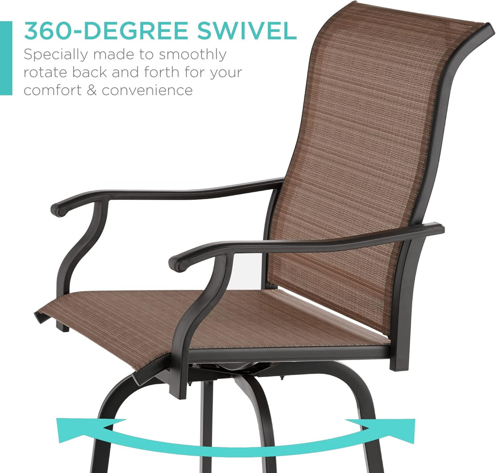 Best Choice Products - Juego de 2 taburetes giratorios, sillas para exteriores con altura de bar, 360 taburetes de bar giratorios para patio con malla para todo clima, capacidad de 300 libras, color