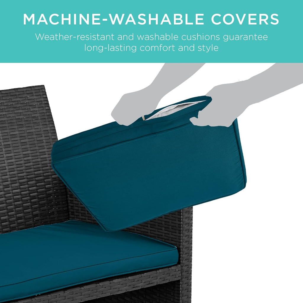 Best Choice Products - Juego de muebles de mimbre para patio de patio de 4 piezas para patio trasero con mesa de centro, cojines de asiento, color negro y pavo real
