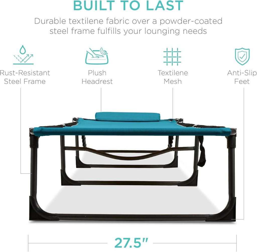 Best Choice Products - Sillón reclinable plegable portátil para césped, con 8 posiciones, asas, capacidad de 300 libras, pavo real