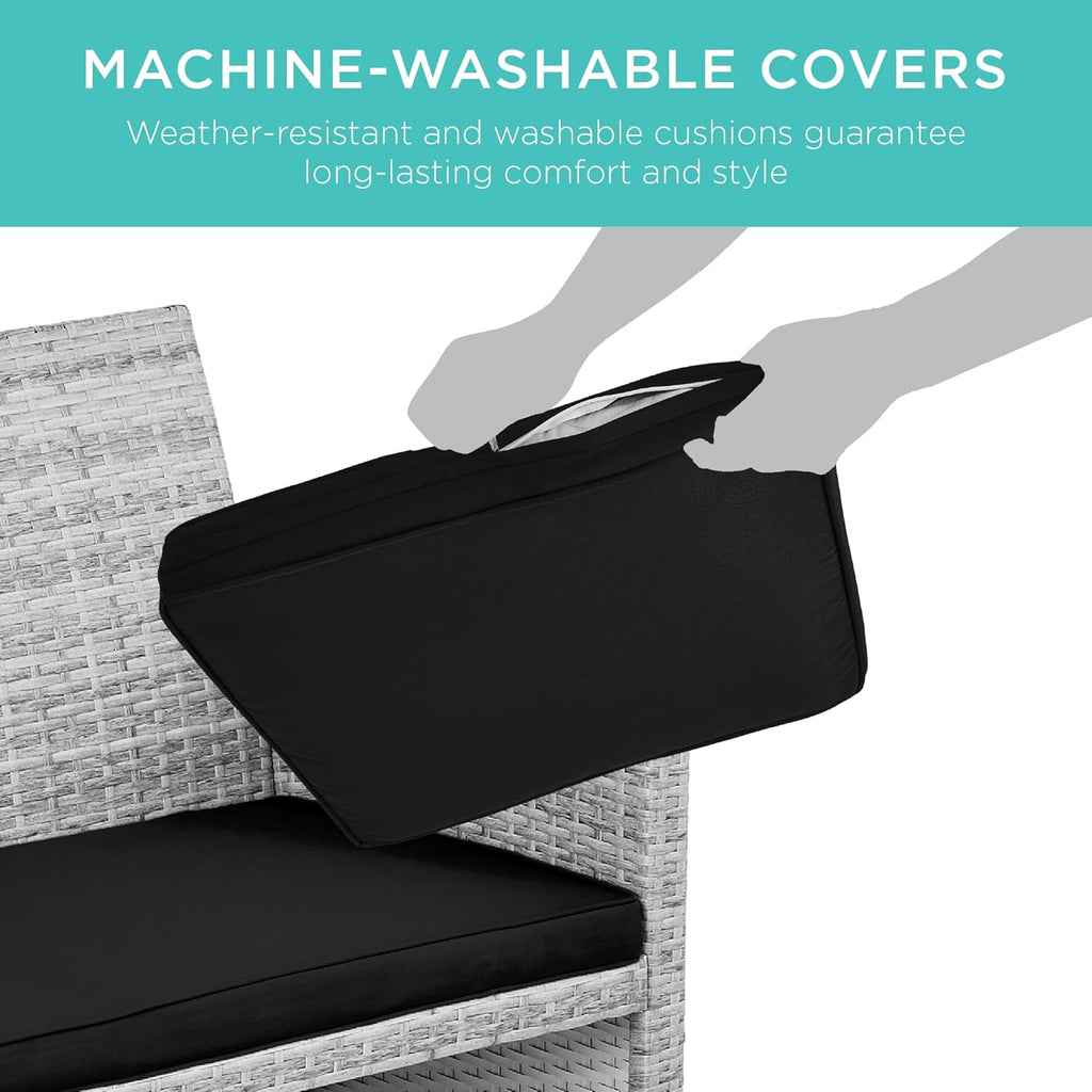 Best Choice Products - Juego de muebles de mimbre para patio de patio de 4 piezas para patio trasero con mesa de centro, cojines de asiento, gris/negro