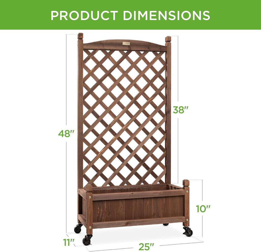 Best Choice Products - Maceta de madera de 122 cm y enrejado de diamante, cama de jardín elevada móvil para plantas trepadoras con agujeros de drenaje, ruedas opcionales - nogal