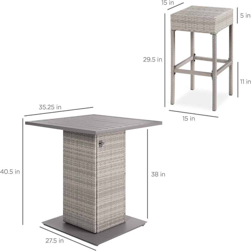 Best Choice Products - Juego de mesa de mimbre de 5 piezas para patio, piscina, patio trasero con abrebotellas integrado, estante de almacenamiento oculto, mesa de metal, 4 taburetes, color gris