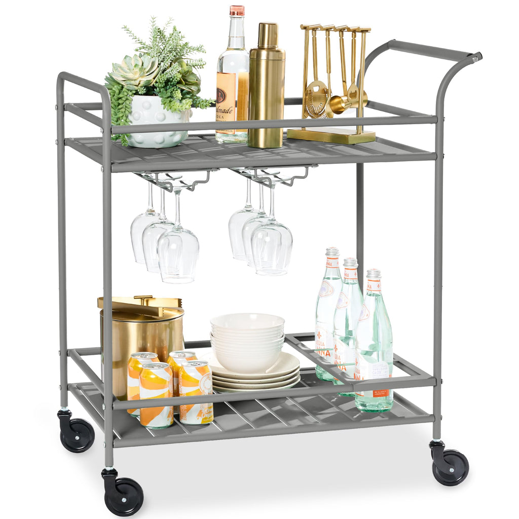 Best Choice Products - Carrito de bar móvil para exteriores, carrito de servicio de bar para el hogar, mesa auxiliar para barbacoa con almacenamiento de 2 niveles, estante para vino, ruedas