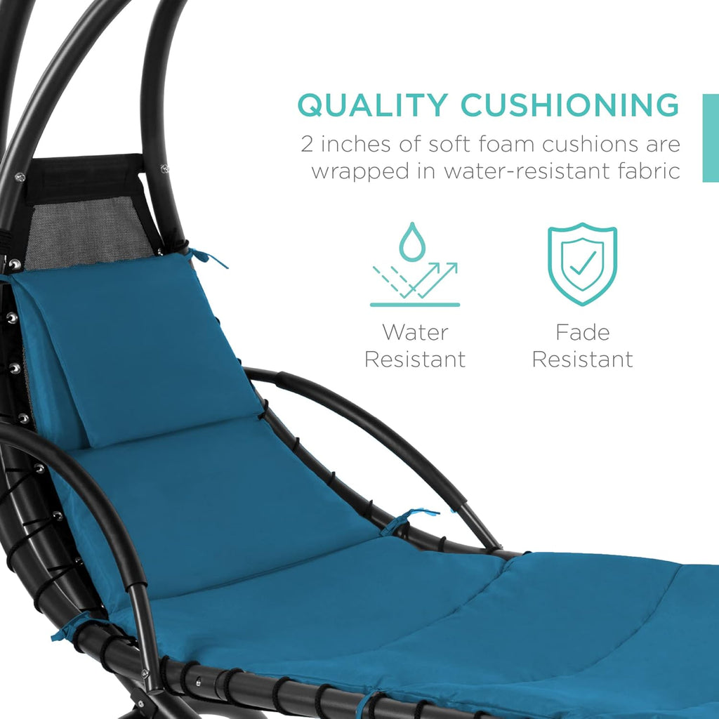Best Choice Products - Tumbona curvada de acero para colgar al aire última intervensión, con almohada integrada y toldo extraíble, color azul pavo real