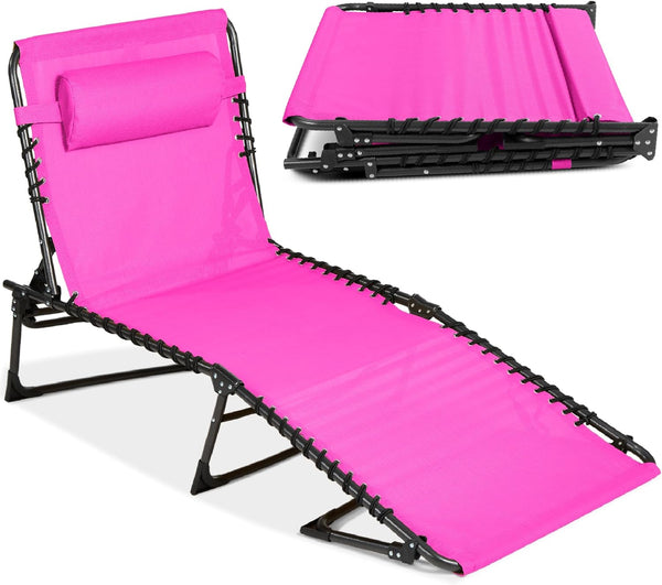 Best Choice Products - Sillón reclinable plegable portátil para césped, con 8 posiciones, asas, capacidad de 300 libras, color rosa oscuro