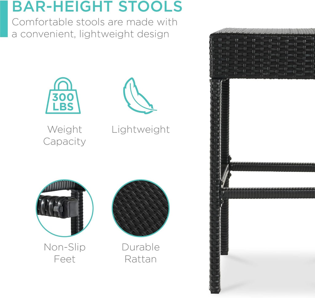Best Choice Products - Juego de mesa de mimbre de 5 piezas para patio, piscina, patio trasero con abrebotellas integrado, estante de almacenamiento oculto, mesa de metal, 4 taburetes, color negro