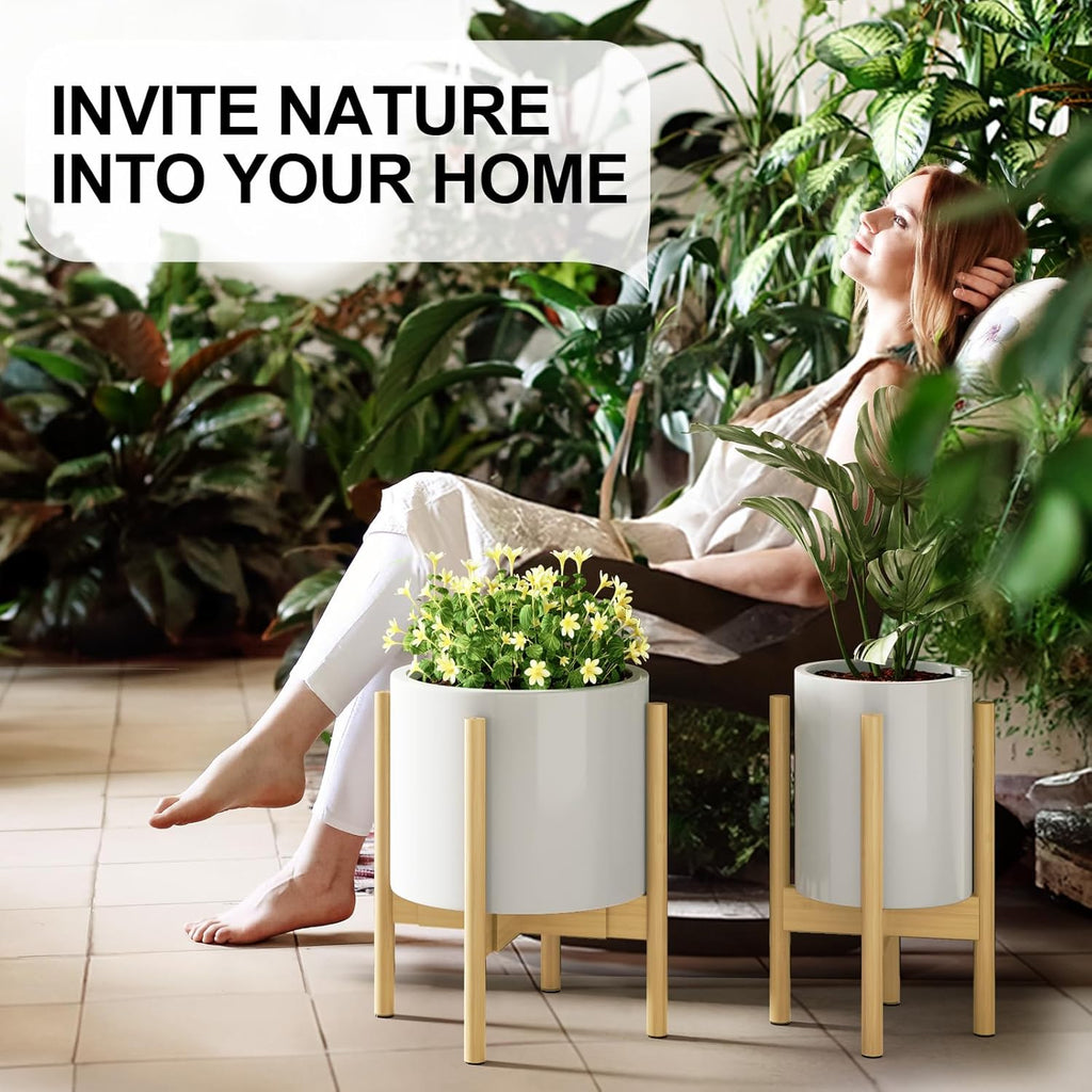 MUDEELA - Soporte ajustable para plantas para interiores, soporte de plantas de bambú para macetas de 8, 9, 10, 11, 12 pulgadas, soporte de piso para flores y macetas de un solo nivel, maceta no