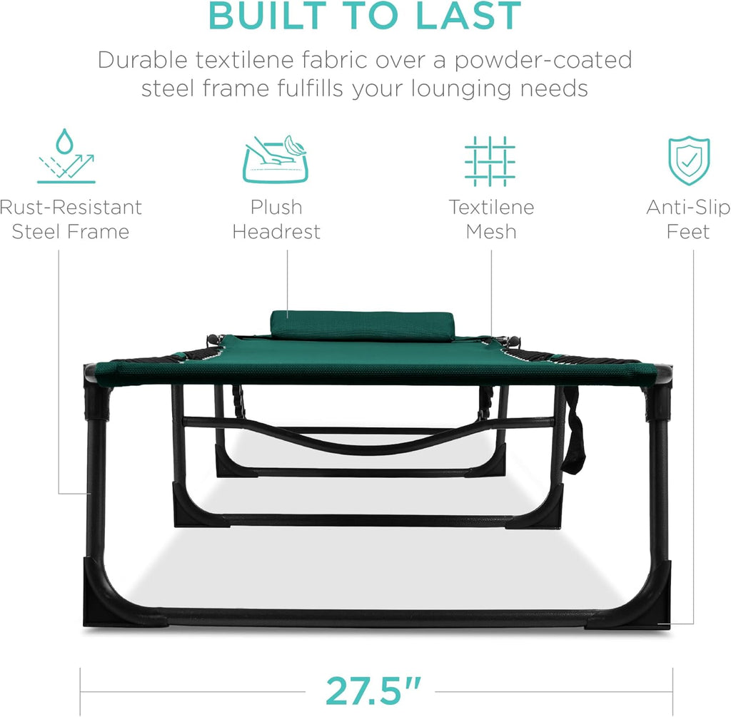 Best Choice Products - Sillón reclinable plegable portátil en la piscina para césped, patio trasero, playa con 8 posiciones ajustables, asas de transporte, capacidad de peso de 300 libras, color verde bosque