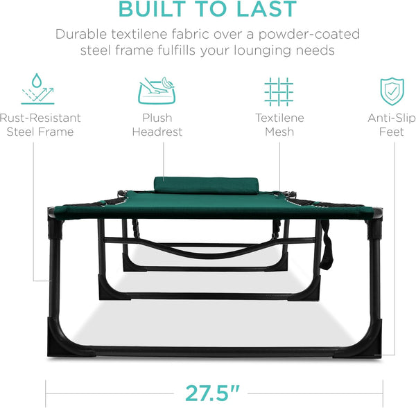 Best Choice Products - Sillón reclinable plegable portátil en la piscina para césped, patio trasero, playa con 8 posiciones ajustables, asas de transporte, capacidad de peso de 300 libras, color verde bosque