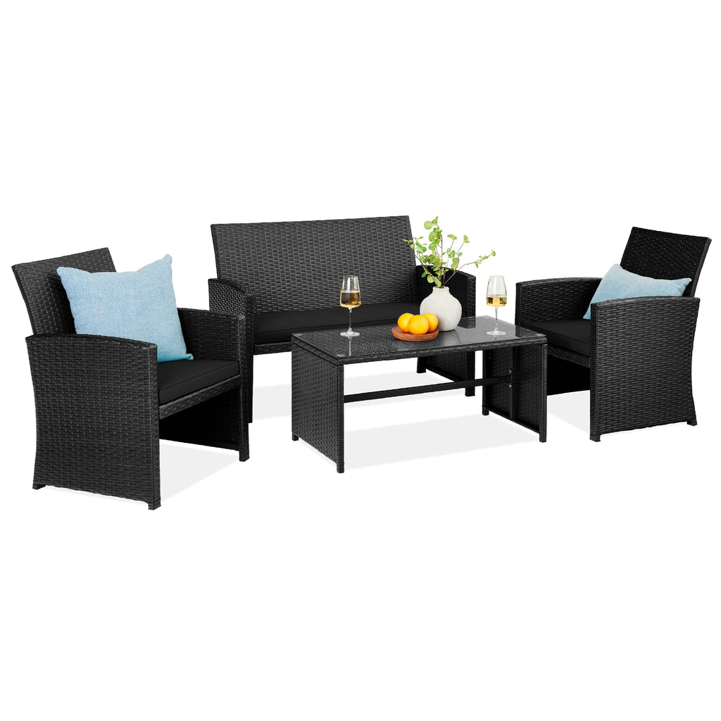 Best Choice Products - Juego de muebles de mimbre para patio de patio de 4 piezas para patio trasero con mesa de centro, cojines de asiento, color topo/arena blanca