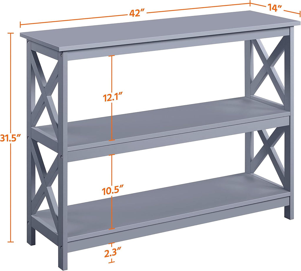 Yaheetech - Mesa de consola con 3 estantes de almacenamiento, mesa de entrada, sofá, mesa auxiliar estrecha y larga estantería para pasillo, sala de estar, muebles decorativos, color gris