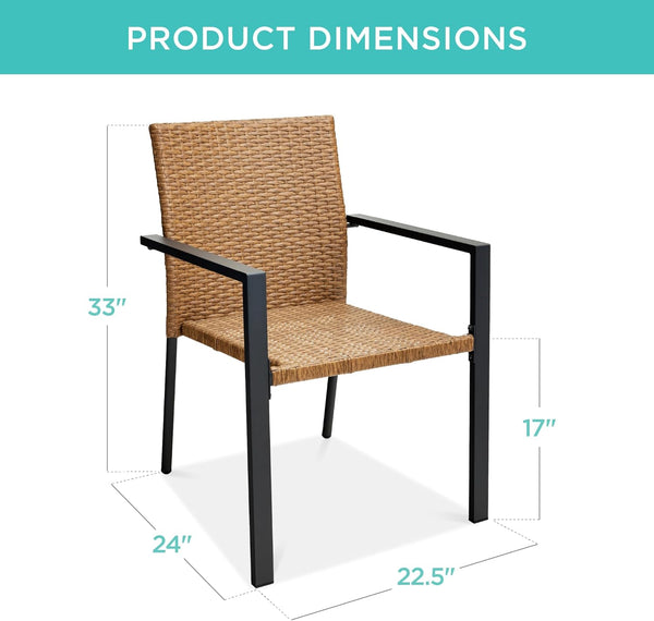 Best Choice Products - Juego de 2 sillas apilables de mimbre para exteriores, para todo tipo de clima, con reposabrazos, marco de acero para patio, terraza, jardín, patio, natural
