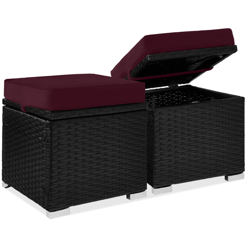 Best Choice Products - Juego de 2 otomanas de mimbre, muebles multiusos para exteriores, para patio, asiento adicional, reposapiés, mesa auxiliar con almacenamiento, cojines extraíbles, gris cemento