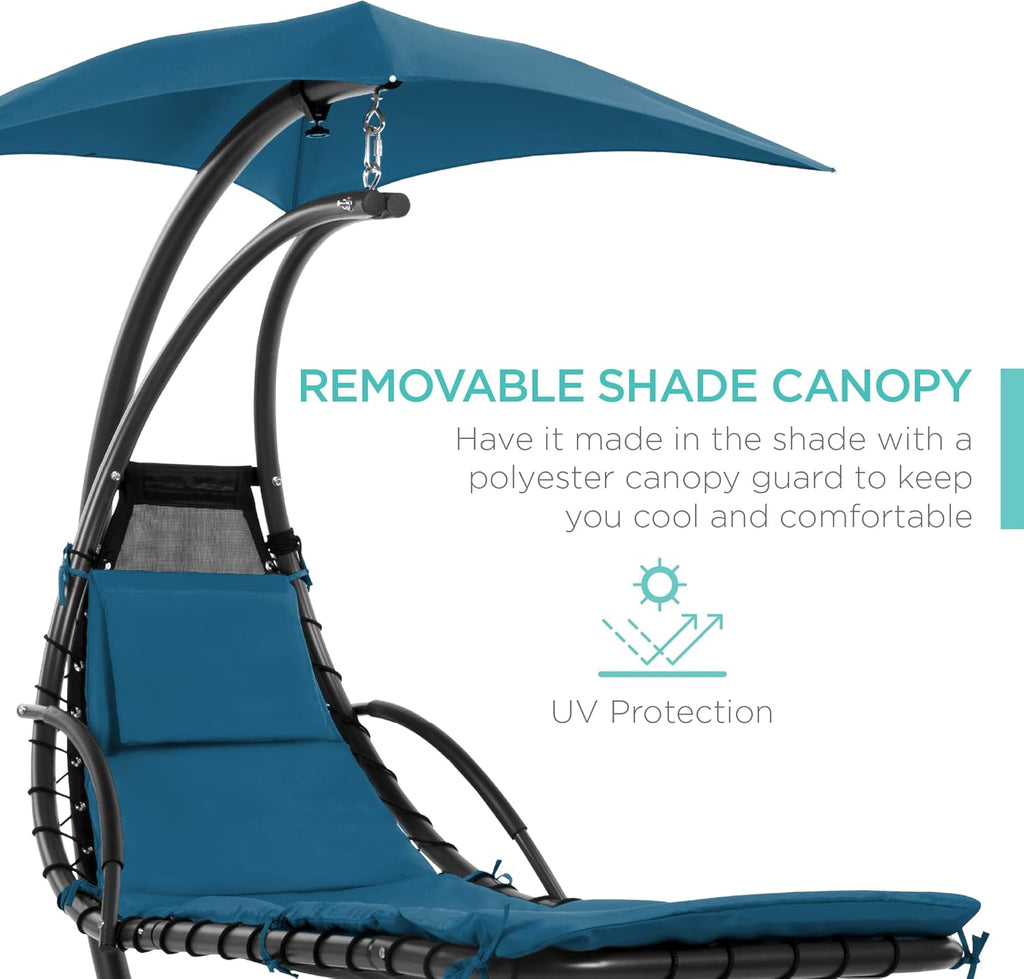 Best Choice Products - Tumbona curvada de acero para colgar al aire última intervensión, con almohada integrada y toldo extraíble, color azul pavo real