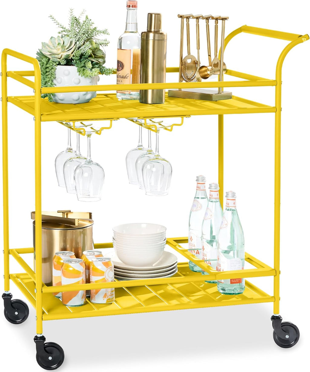 Best Choice Products - Carrito de bar móvil para exteriores, carrito de servicio de bar para el hogar, carrito de parrilla con almacenamiento de 2 niveles, estante para vino, ruedas bloqueables, color