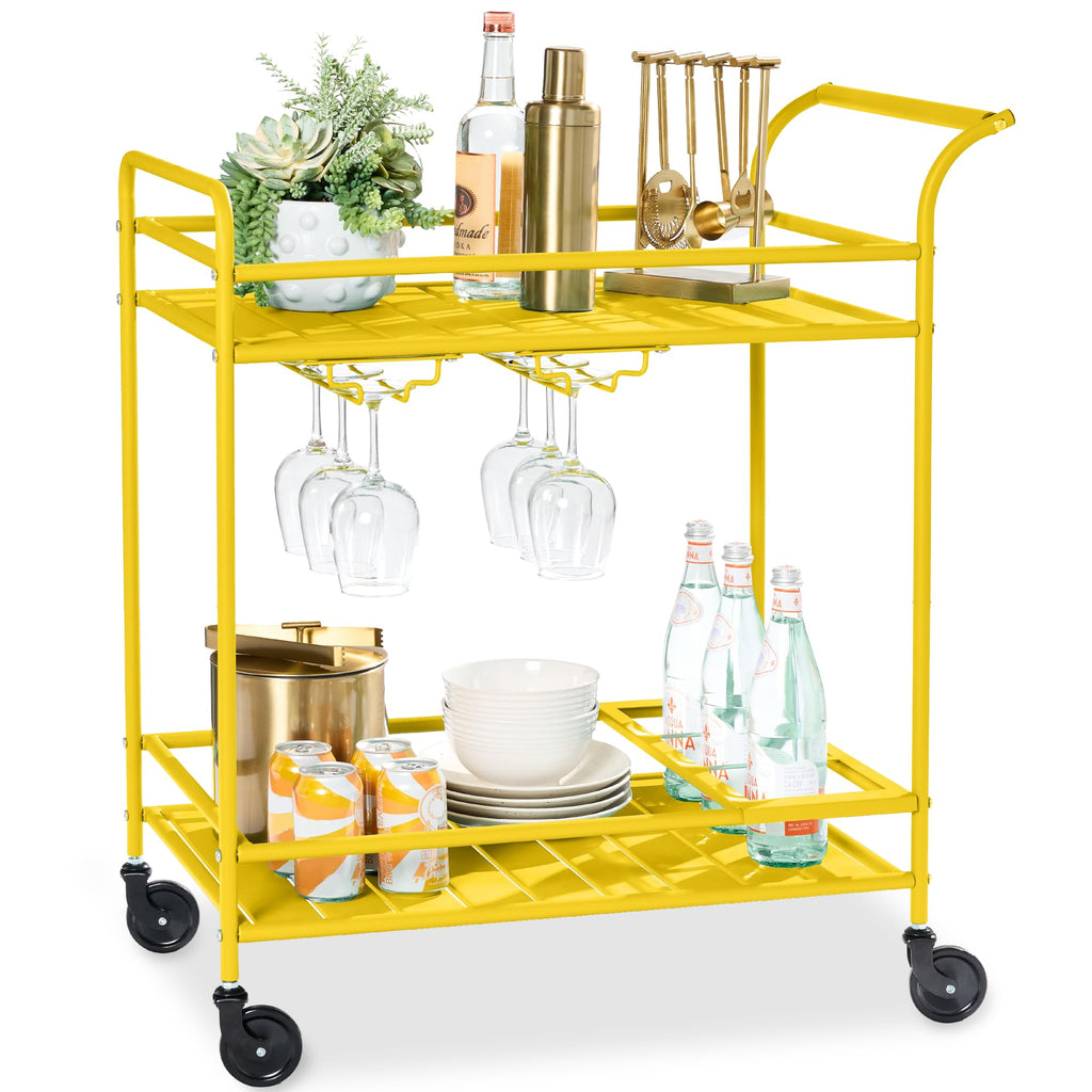 Best Choice Products - Carrito de bar móvil para exteriores, carrito de servicio de bar para el hogar, mesa auxiliar para barbacoa con almacenamiento de 2 niveles, estante para vino, ruedas