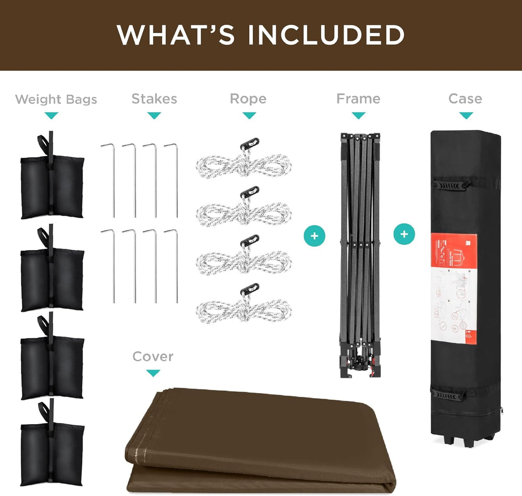 Best Choice Products - Tienda de campaña desplegable de 8 x 8 pies para 1 persona, refugio portátil instantáneo con empuje de 1 botón, estuche, 4 bolsas de peso, color café