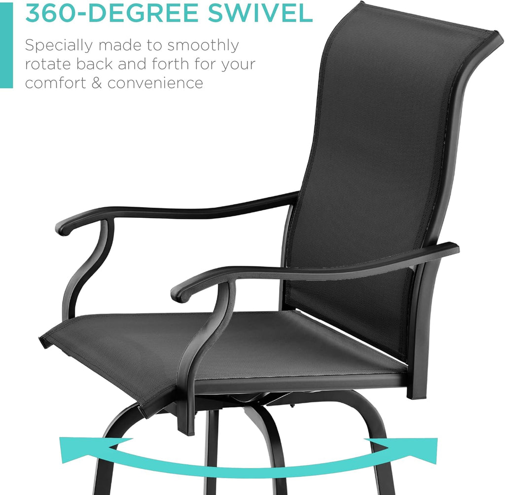 Best Choice Products - Juego de 2 taburetes giratorios, sillas para exteriores con altura de bar, 360 taburetes de bar giratorios para patio con malla para todo clima, capacidad de 300 libras, color negro