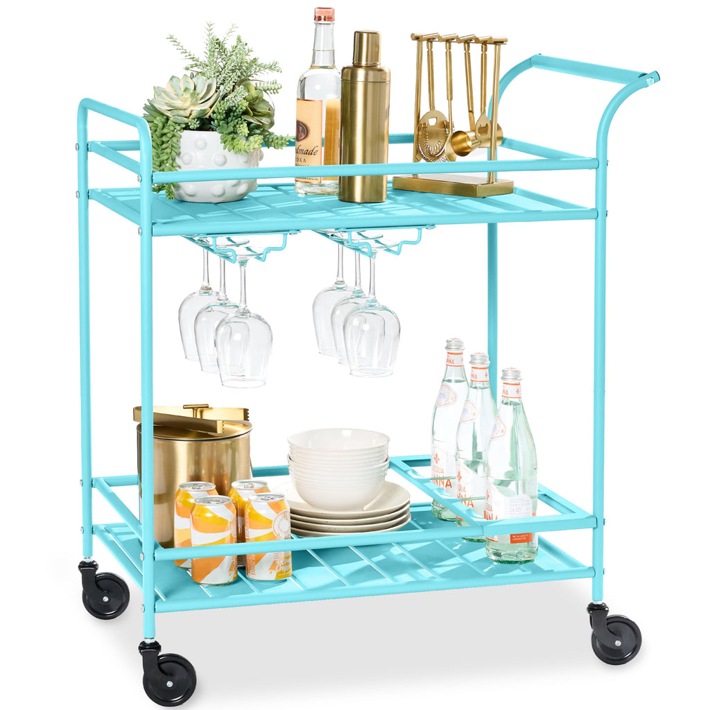 Best Choice Products - Carrito de bar móvil para exteriores, carrito de servicio de bar para el hogar, carrito de parrilla con almacenamiento de 2 niveles, estante para vino, ruedas bloqueables, color