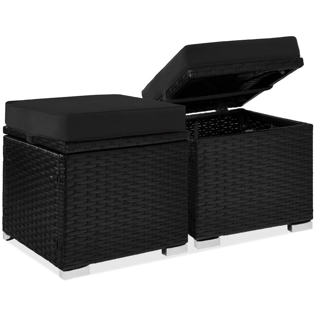 Best Choice Products - Juego de 2 otomanas de mimbre, muebles multiusos para exteriores, para patio, asiento adicional, reposapiés, mesa auxiliar con almacenamiento, cojines extraíbles, gris cemento