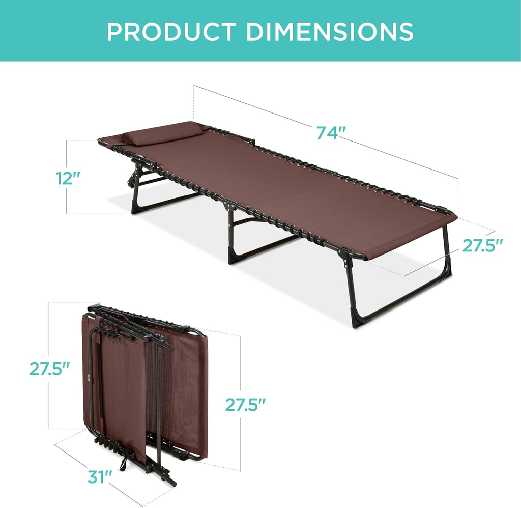Best Choice Products - Sillón reclinable plegable portátil para césped, con 8 posiciones, asas, capacidad de 300 libras, color café