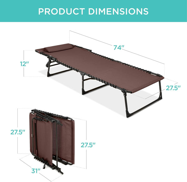 Best Choice Products - Sillón reclinable plegable portátil para césped, con 8 posiciones, asas, capacidad de 300 libras, color café