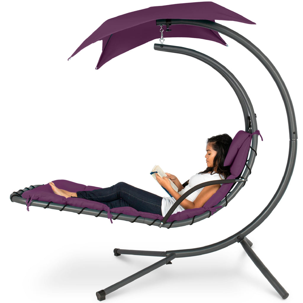Best Choice Products - Tumbona curvada de acero para colgar al aire última intervensión, con almohada integrada y toldo extraíble, color azul pavo real