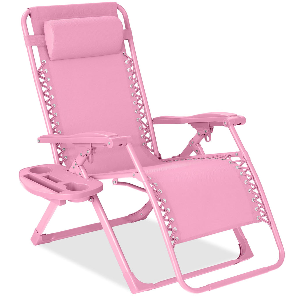 Best Choice Products - Silla ajustable de alta calidad con gravedad cero y monocromática, plegable, reclinable para patio con bandeja lateral, reposacabezas - Lavanda