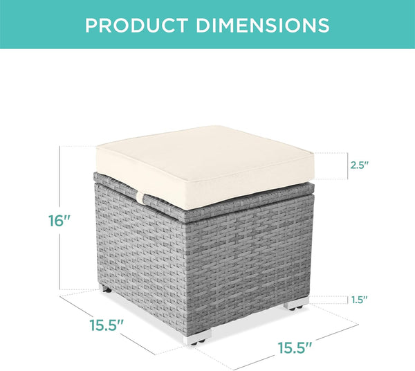 Best Choice Products - Juego de 2 otomanas de mimbre, muebles multiusos para exteriores, para patio, asiento adicional, reposapiés, mesa auxiliar con almacenamiento, cojines extraíbles, color crema