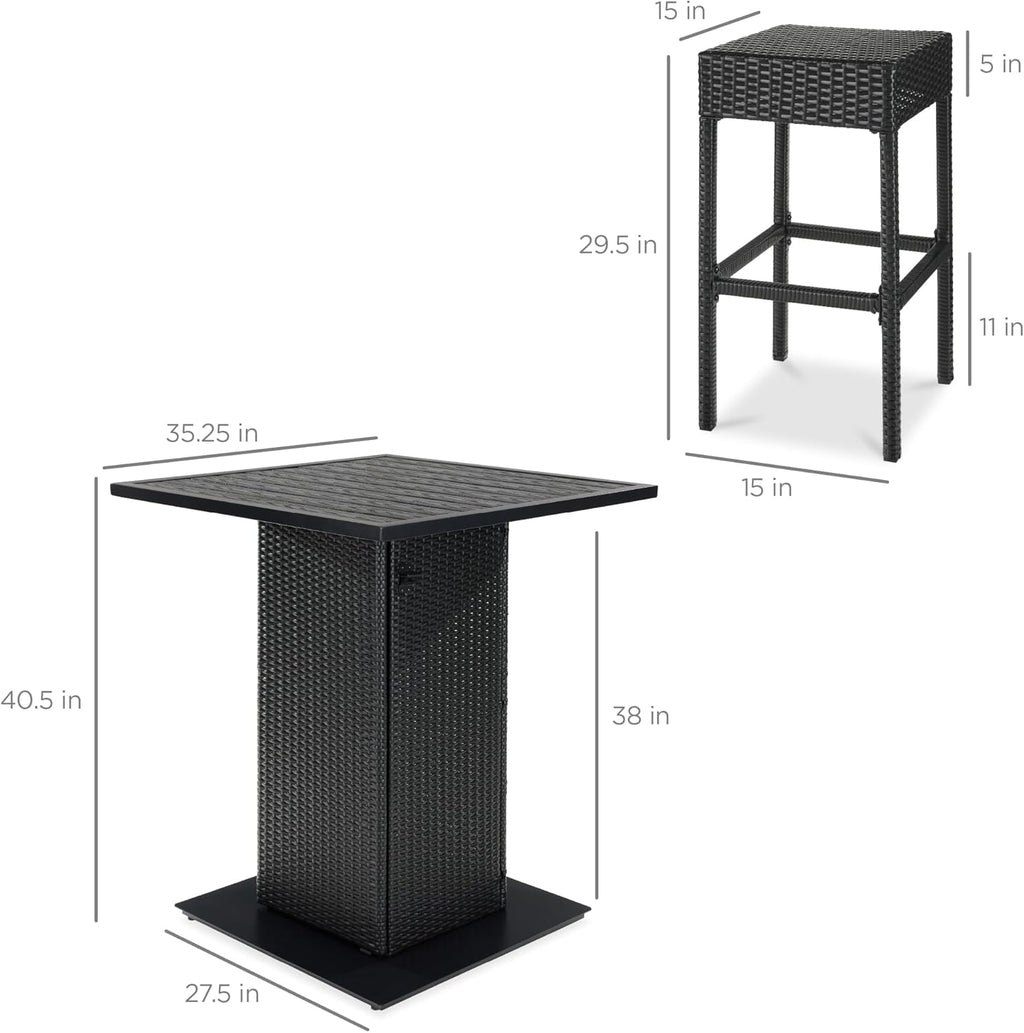 Best Choice Products - Juego de mesa de mimbre de 5 piezas para patio, piscina, patio trasero con abrebotellas integrado, estante de almacenamiento oculto, mesa de metal, 4 taburetes, color negro