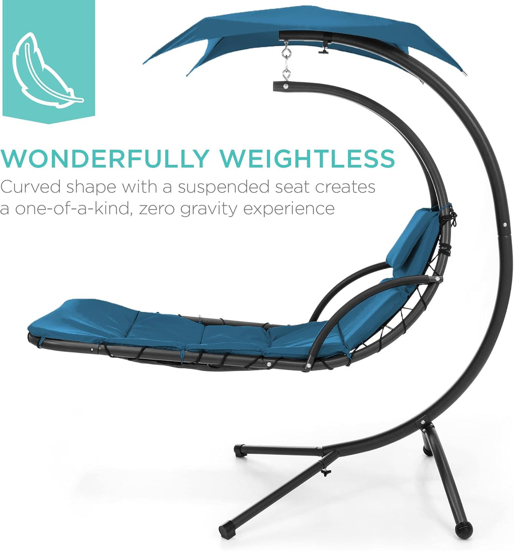 Best Choice Products - Tumbona curvada de acero para colgar al aire última intervensión, con almohada integrada y toldo extraíble, color azul pavo real