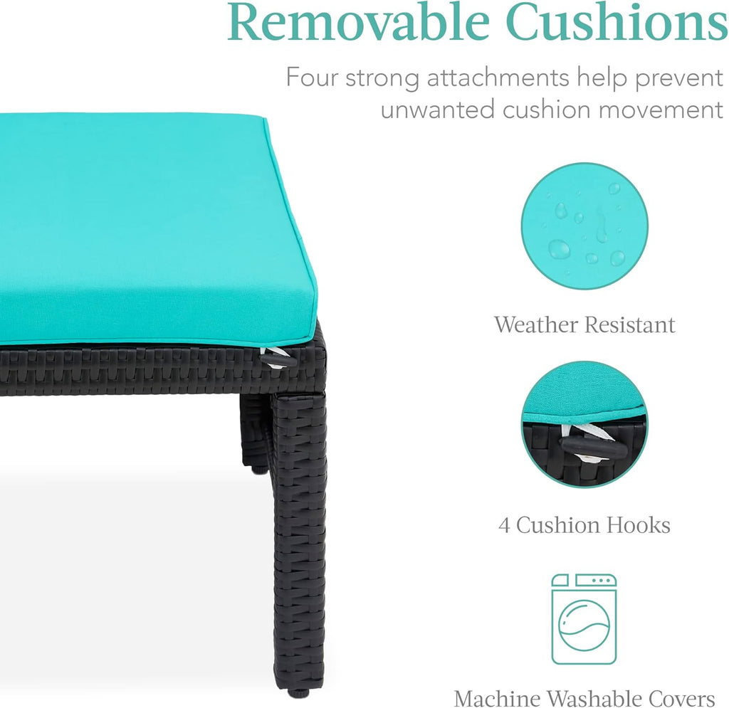 Best Choice Products Juego de 2 otomanas de mimbre, muebles de exterior multiusos para patio, patio trasero, asientos adicionales, mesas auxiliares con cojines extraíbles resistentes a la intemperie, marco de acero, color negro y verde azulado
