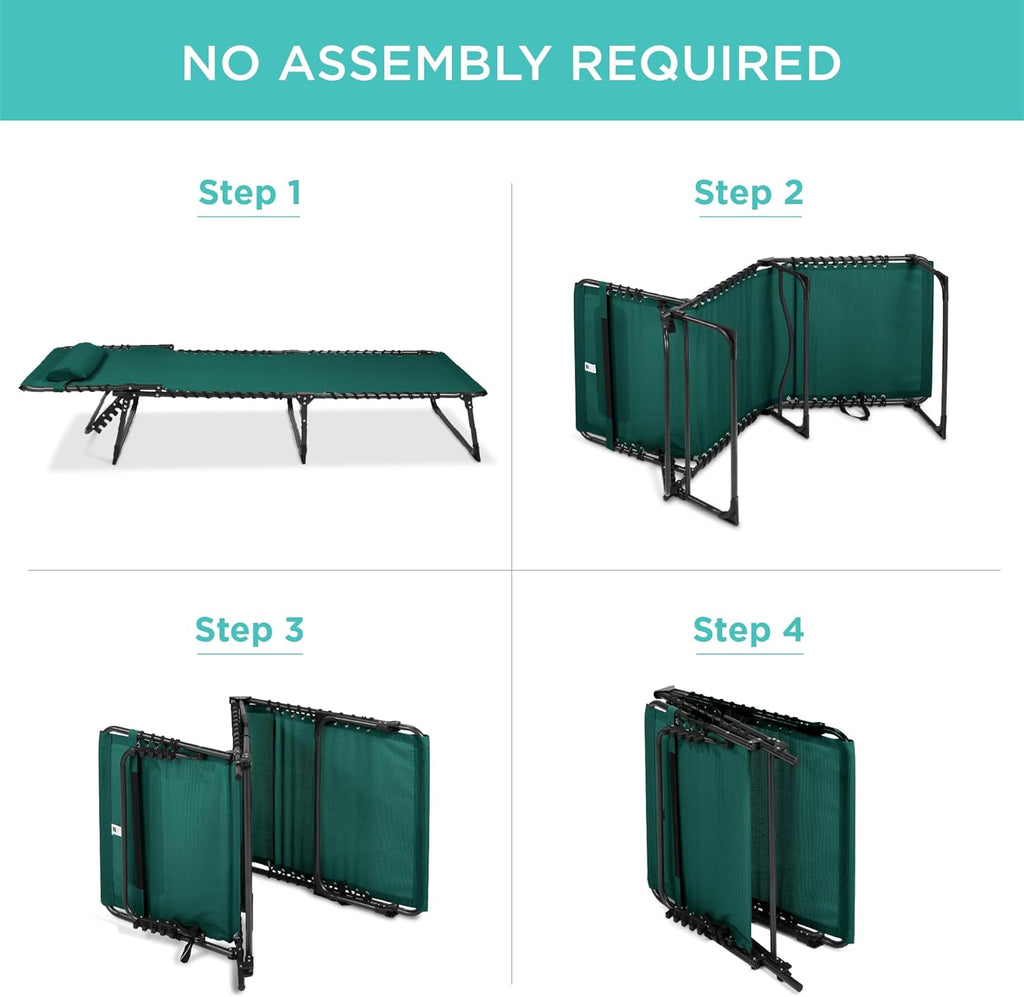 Best Choice Products - Sillón reclinable plegable portátil en la piscina para césped, patio trasero, playa con 8 posiciones ajustables, asas de transporte, capacidad de peso de 300 libras, color verde bosque