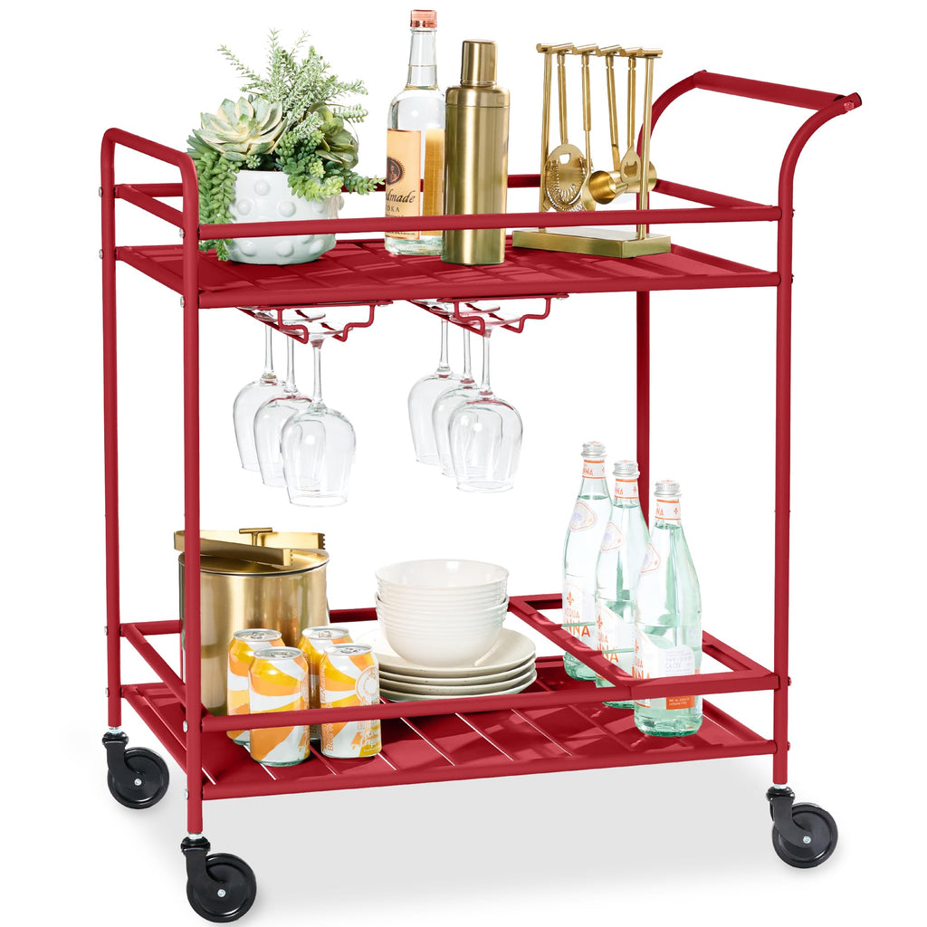 Best Choice Products - Carrito de bar móvil para exteriores, carrito de servicio de bar para el hogar, carrito de parrilla con almacenamiento de 2 niveles, estante para vino, ruedas bloqueables, color