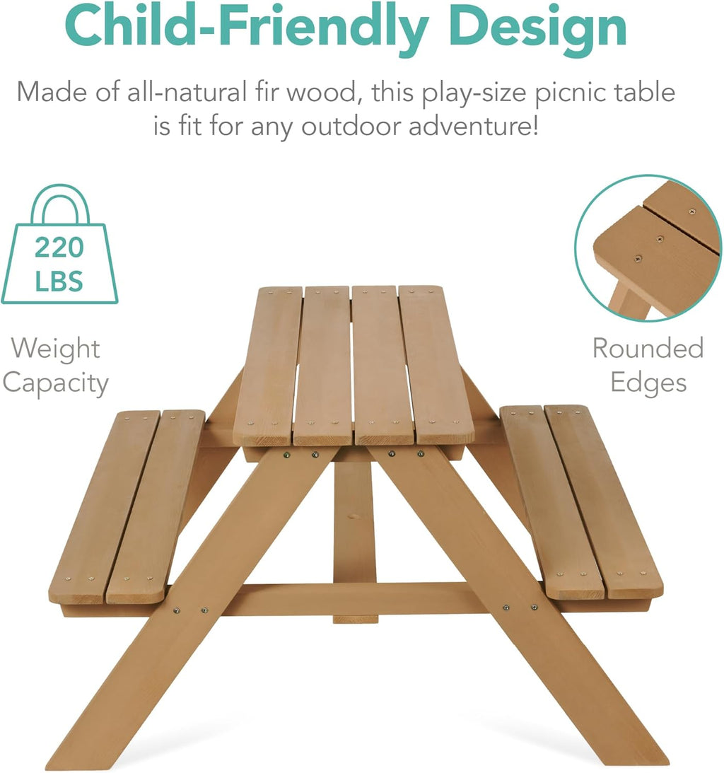 Best Choice Products - Mesa de picnic de madera para niños, mesa de actividades al aire última intervensión y comedor con paraguas plegable ajustable, asientos integrados, color natural/rosa oscuro