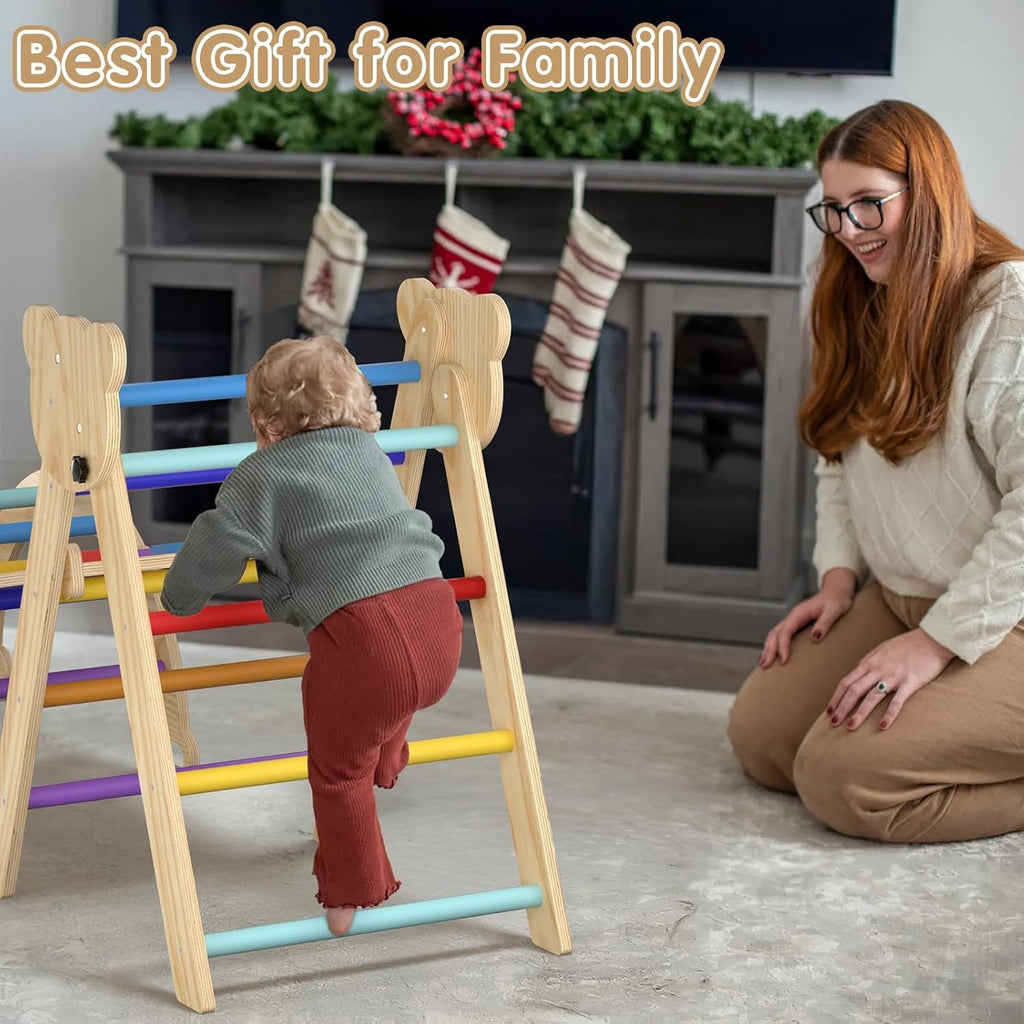 Juego de escalada Pikler 7 en 1, recolector de madera plegable, 3 piezas, para bebé y niños pequeños, con arco, rampa