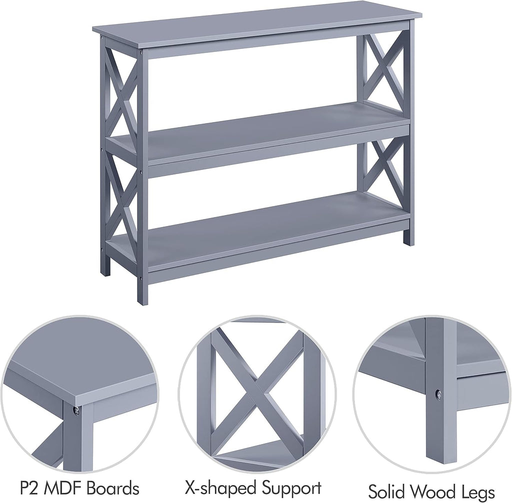 Yaheetech - Mesa de consola con 3 estantes de almacenamiento, mesa de entrada, sofá, mesa auxiliar estrecha y larga estantería para pasillo, sala de estar, muebles decorativos, color gris
