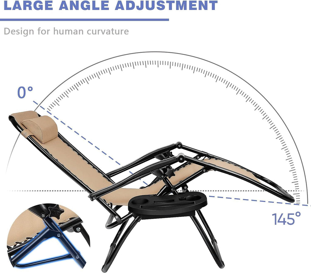 Homall Zero Gravity - Silla plegable ajustable para jardín, tumbona, tumbona, tumbona, tumbona, tumbona, con almohadas para piscina y patio trasero y playa, juego de 2 (color crema)
