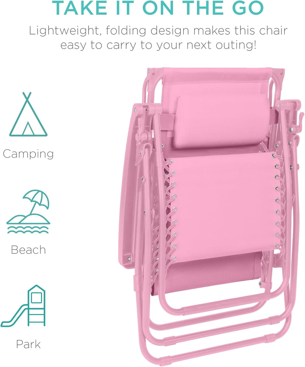 Best Choice Products - Silla reclinable plegable de gravedad cero para exteriores, con toldo ajustable, reposacabezas, bandeja de accesorios lateral, malla de textileno, clavel