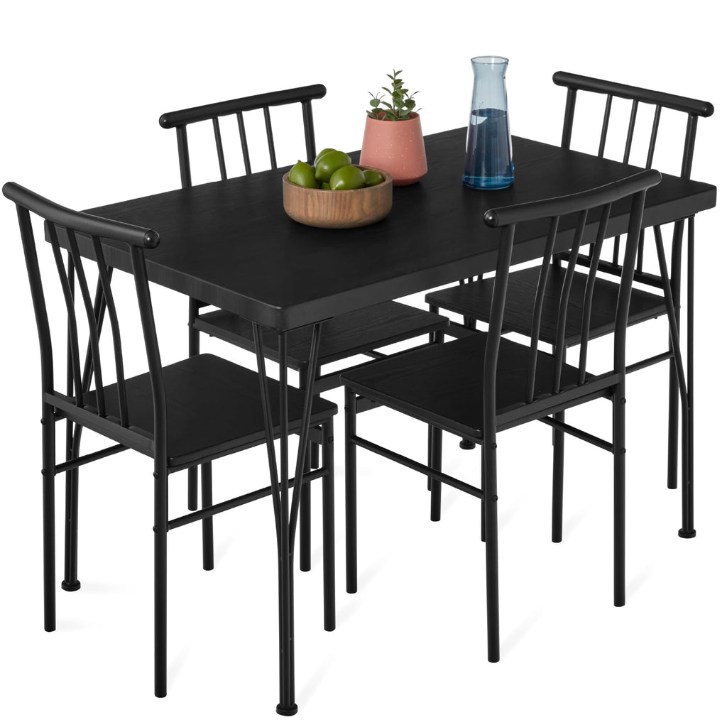 Best Choice Products - Juego de Muebles de Mesa de Comedor Rectangular Moderna de Metal y Madera, 5 Piezas, para Cocina y Comedor, Con 4 Sillas, Color Gris