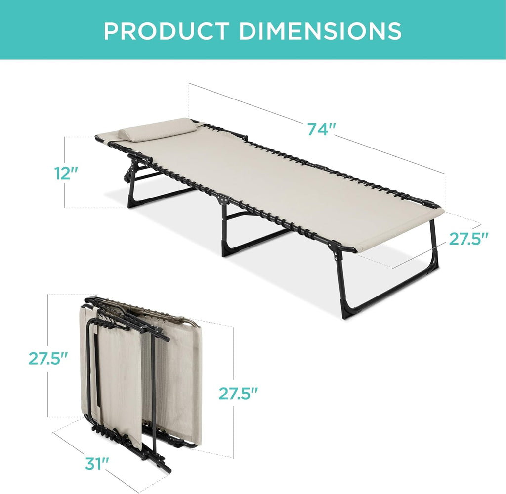 Best Choice Products - Sillón reclinable plegable portátil en la piscina para césped, patio trasero, playa con 8 posiciones ajustables, asas de transporte, capacidad de peso de 300 libras, color marfil