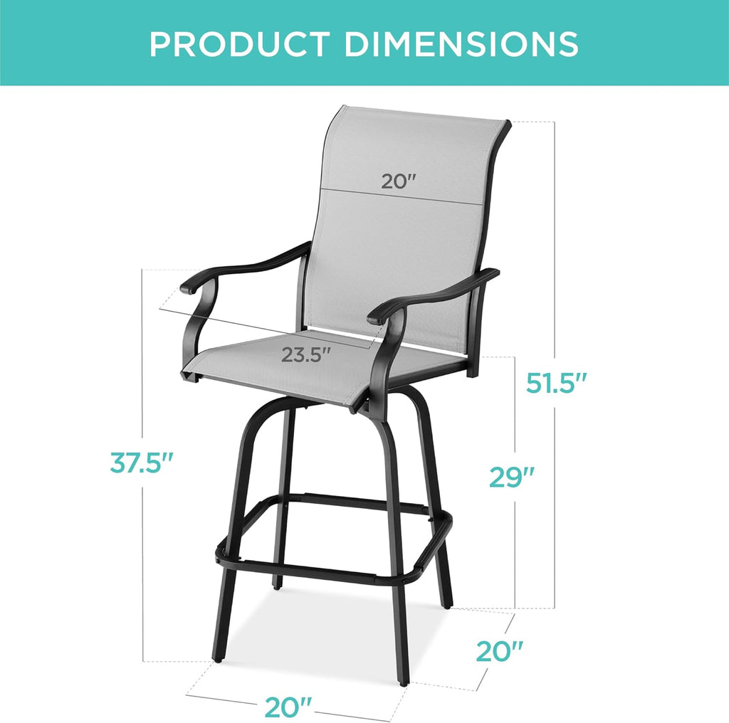Best Choice Products - Juego de 2 taburetes giratorios, sillas para exteriores con altura de bar, 360 taburetes de bar giratorios para patio con malla para todo clima, capacidad de 300 libras, color gris