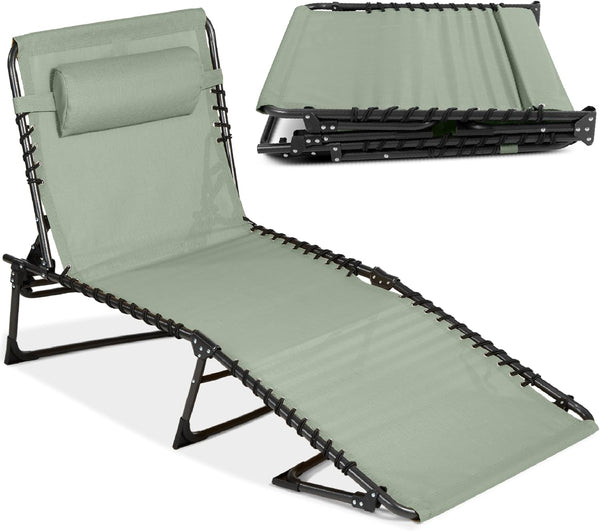 Best Choice Products - Sillón reclinable plegable portátil para césped, con 8 posiciones, asas, capacidad de 300 libras, color verde salvia