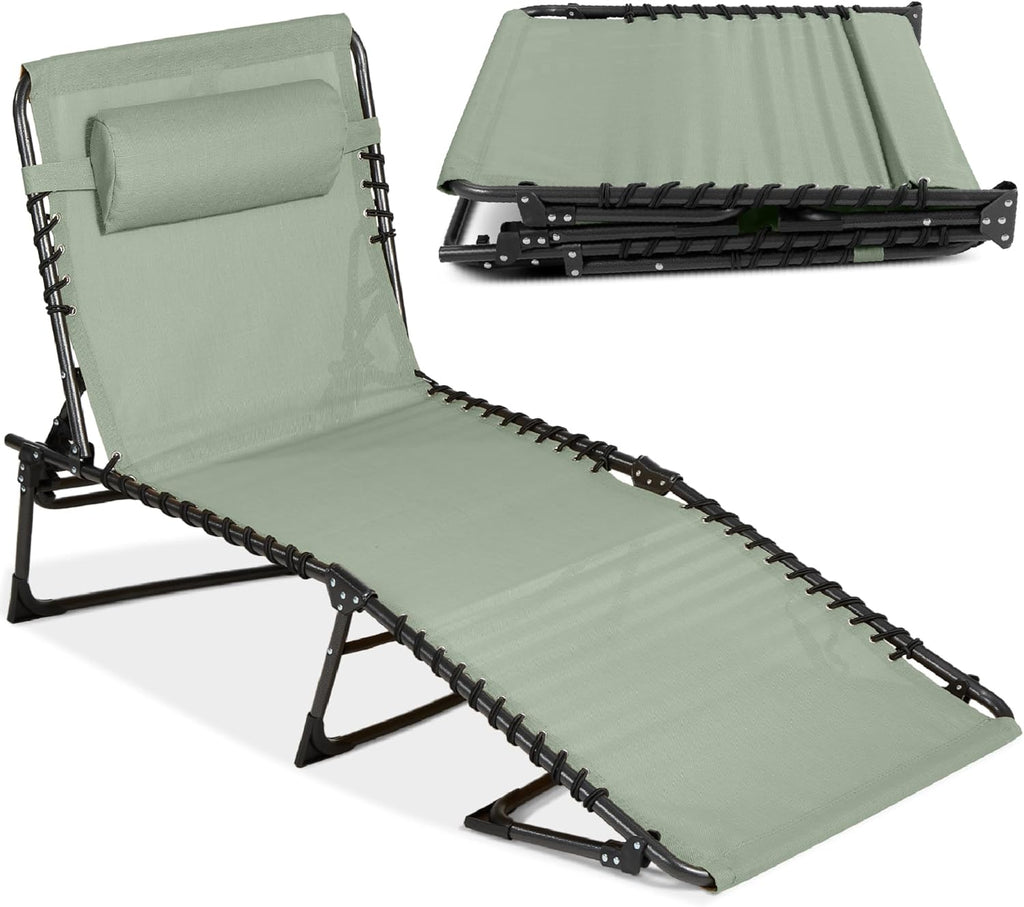 Best Choice Products - Sillón reclinable plegable portátil para césped, con 8 posiciones, asas, capacidad de 300 libras, color verde salvia